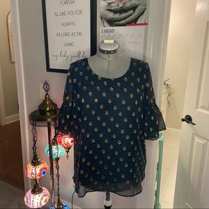 World Market Blue & Gold Blouse Size XL